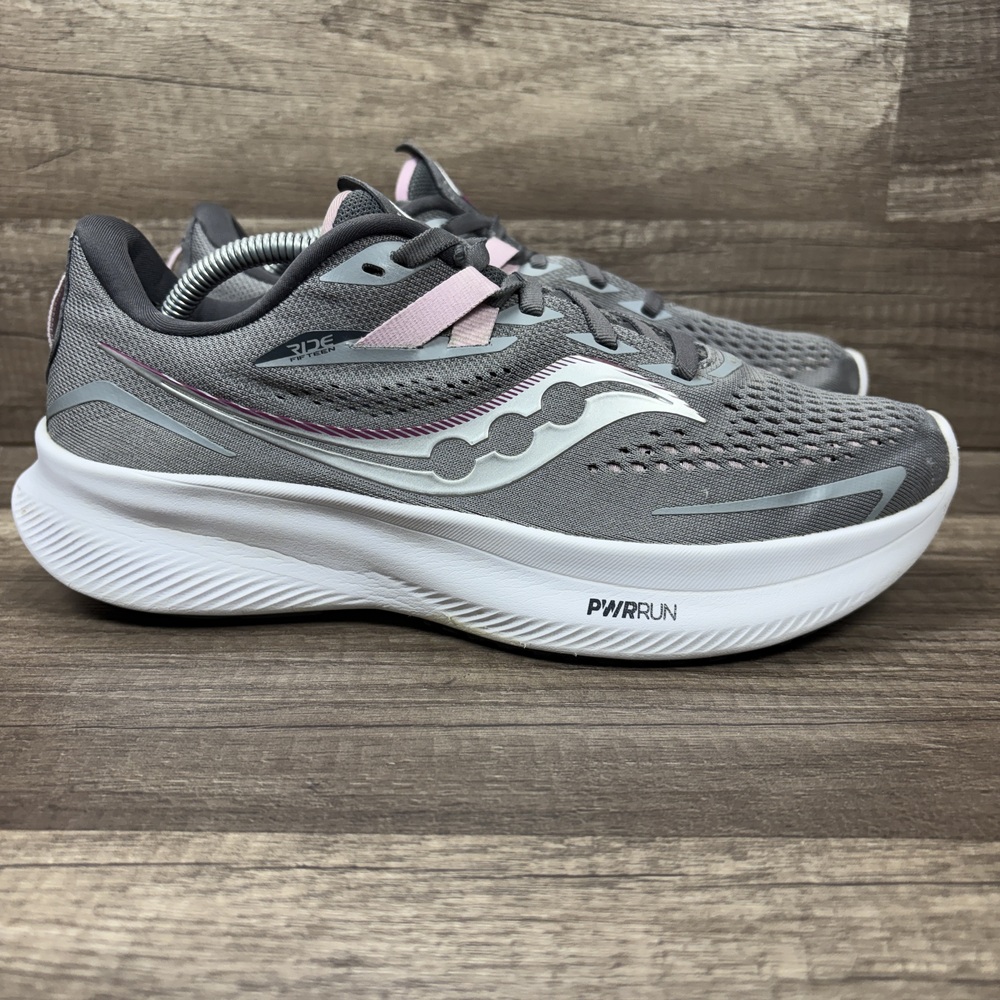 Saucony Women's Gray and Pink PWRRUN+ Athletic Running Sneakers